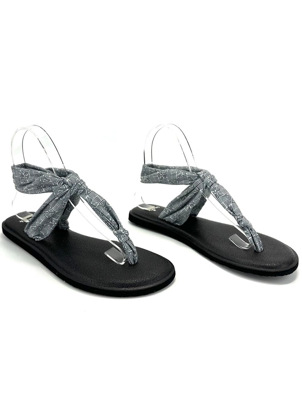 Sanuk Ella Women Yoga Foam Sandal Size 7 Gray Fabric Slingback Thong-Toe New